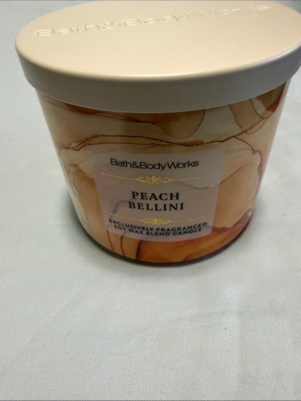 Bath & Body Works Peach Bellini Candle - Cream & Peach Swirl